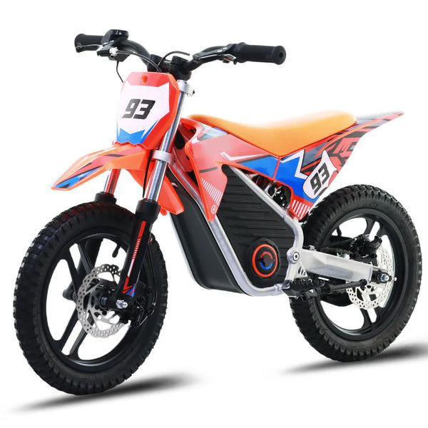 Wild Thunder - 500W Powerful Brushless Electric Motor, 3 Speed Modes,Safe Disc Brake, 14Inch Tires Off Road Tires Motorcycle for Ages 6-12 - Orange