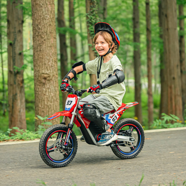 Wild Thunder - 500W Powerful Brushless Electric Motor, 3 Speed Modes,Safe Disc Brake, 14Inch Tires Off Road Tires Motorcycle for Ages 6-12 - Red