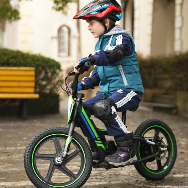 Adventure Plus - 340W Kids Motorcycle,  for Ages 5-12, Detachable Battery, Brushless Motor, 3 Speed Modes, 16Inch Off Road Tires - Green