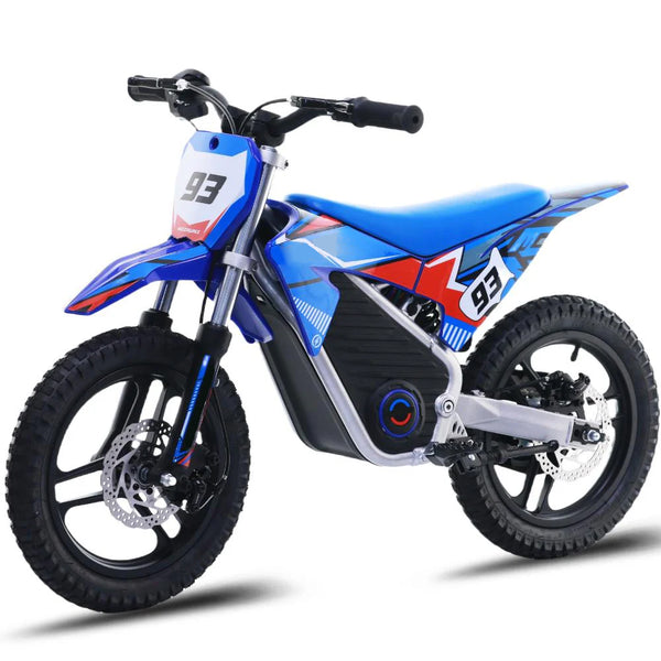 Wild Thunder - 500W Powerful Brushless Electric Motor, 3 Speed Modes,Safe Disc Brake, 14Inch Tires Off Road Tires Motorcycle for Ages 6-12 - Blue