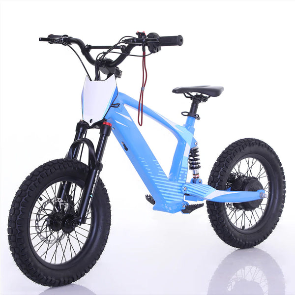 Pro Rider 18 - 500W Kids Electric Motorcycle 18IN Off-Road Tires Brushless Motor 3 Speed Modes for Ages 8-14 - Blue